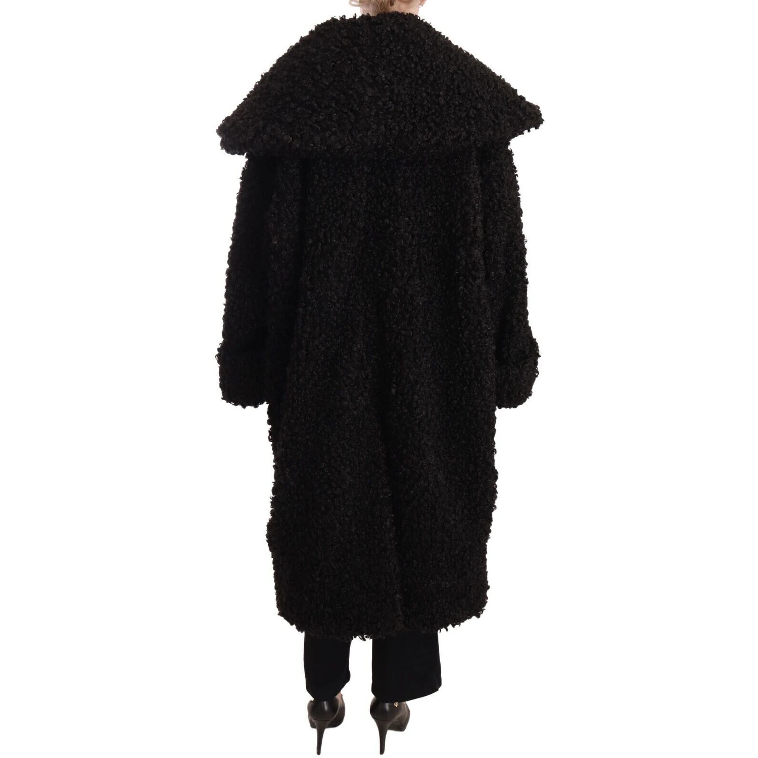 Black Polyester Fur Trench Coat Jacket
