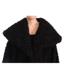 Black Polyester Fur Trench Coat Jacket
