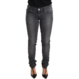 Gray Washed Cotton Slim Fit Low Waist Women Denim Trouser Jeans