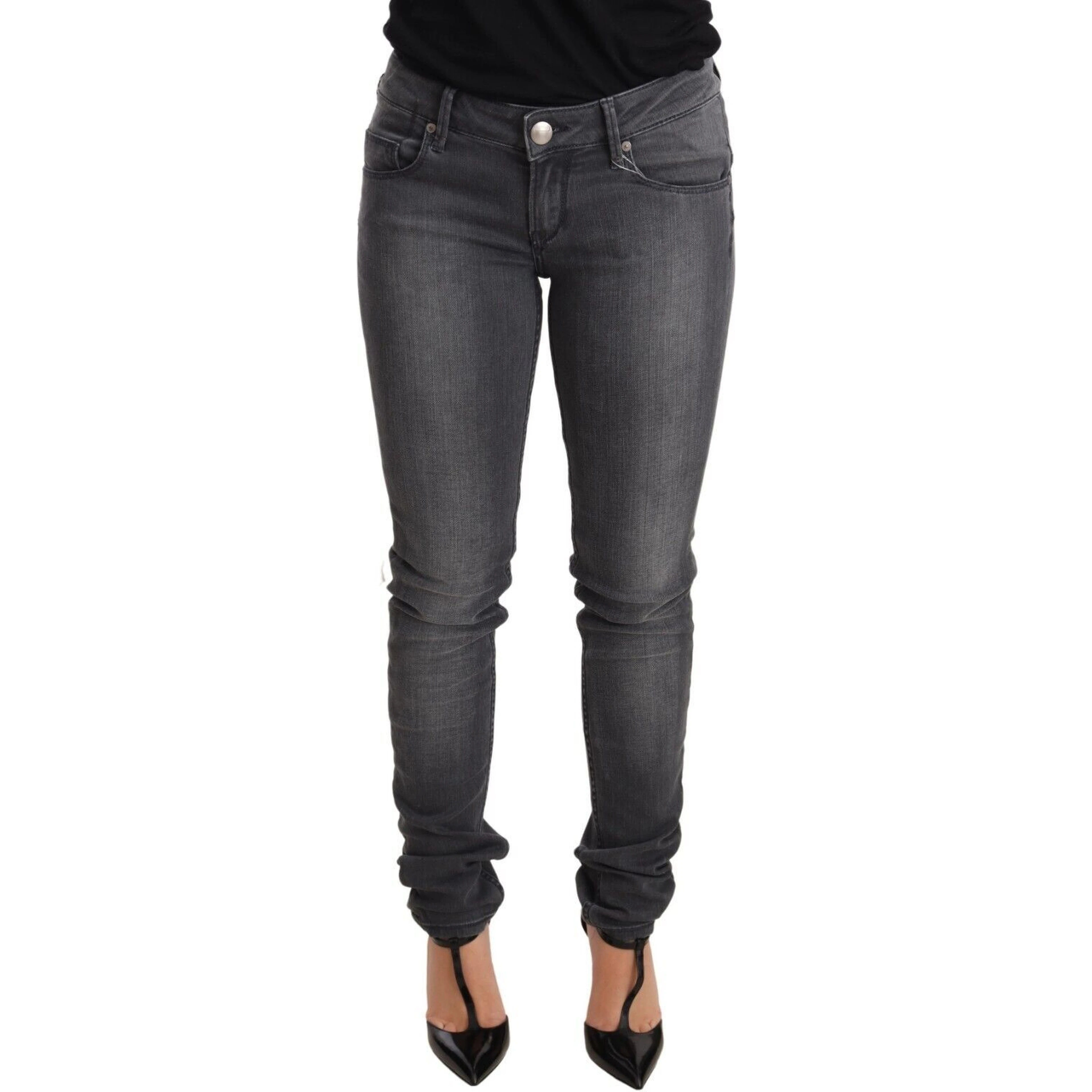 Gray Washed Cotton Slim Fit Low Waist Women Denim Trouser Jeans