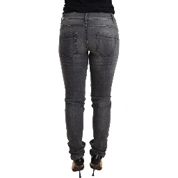 Gray Washed Cotton Slim Fit Low Waist Women Denim Trouser Jeans