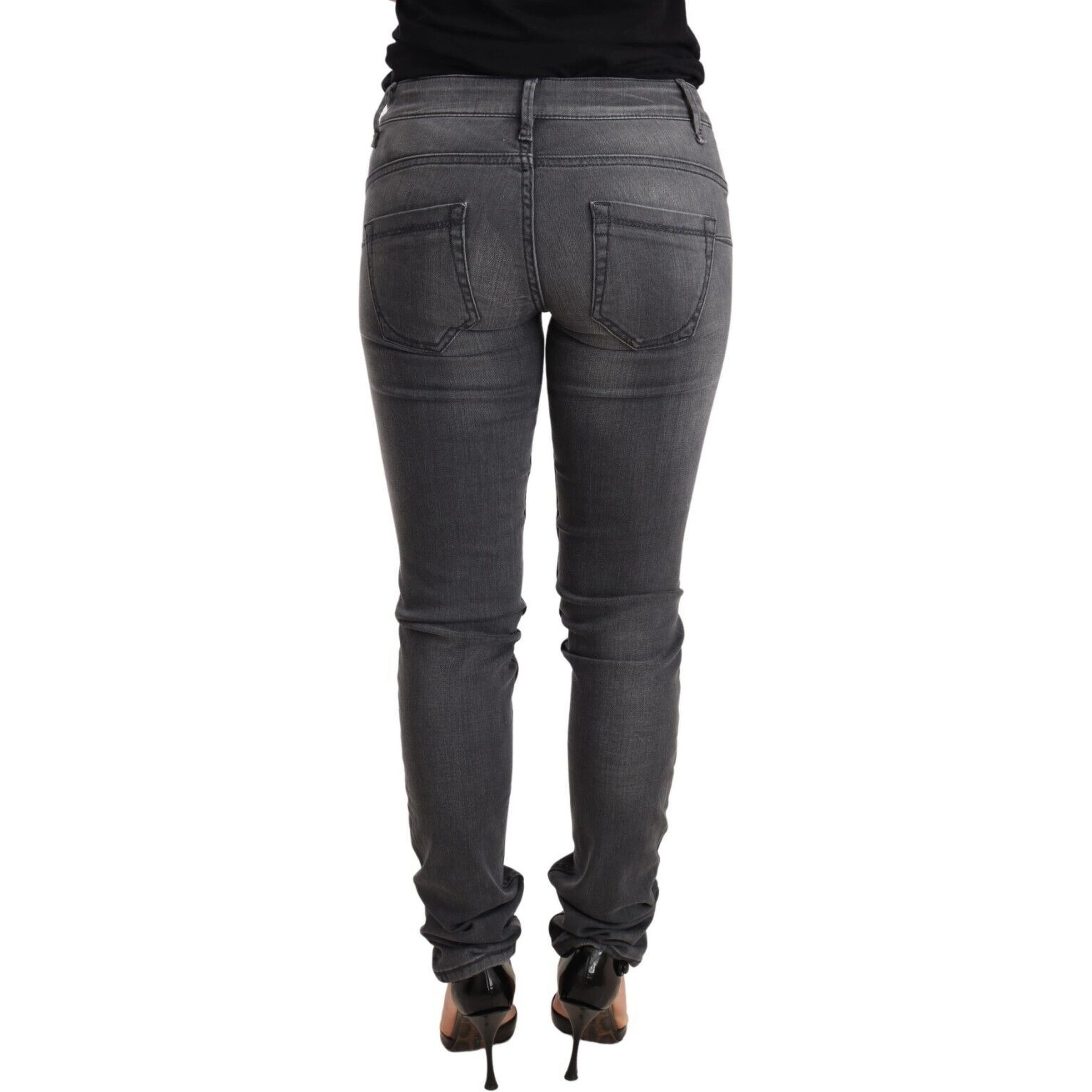 Gray Washed Cotton Slim Fit Low Waist Women Denim Trouser Jeans