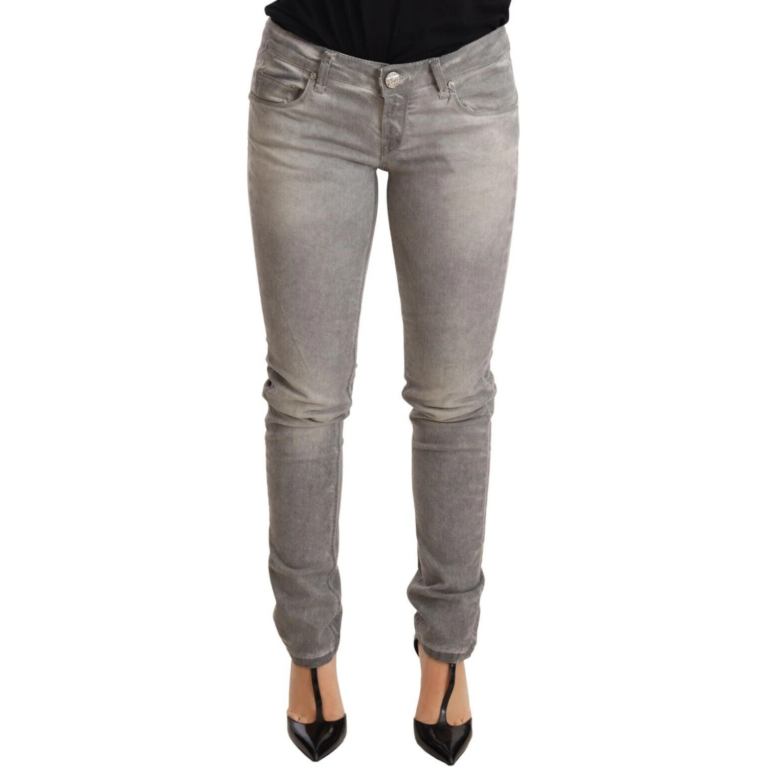 Light Gray Washed Cotton Slim Fit Denim Women Trouser Jeans