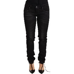 Black Washed Cotton Slim Fit Denim Low Waist Trouser Jeans