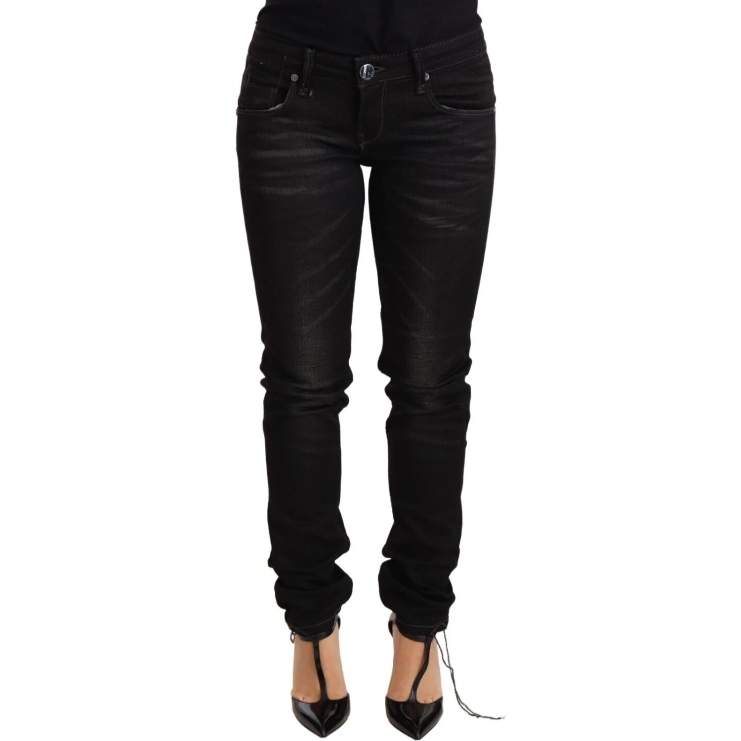 Black Washed Cotton Slim Fit Denim Low Waist Trouser Jeans