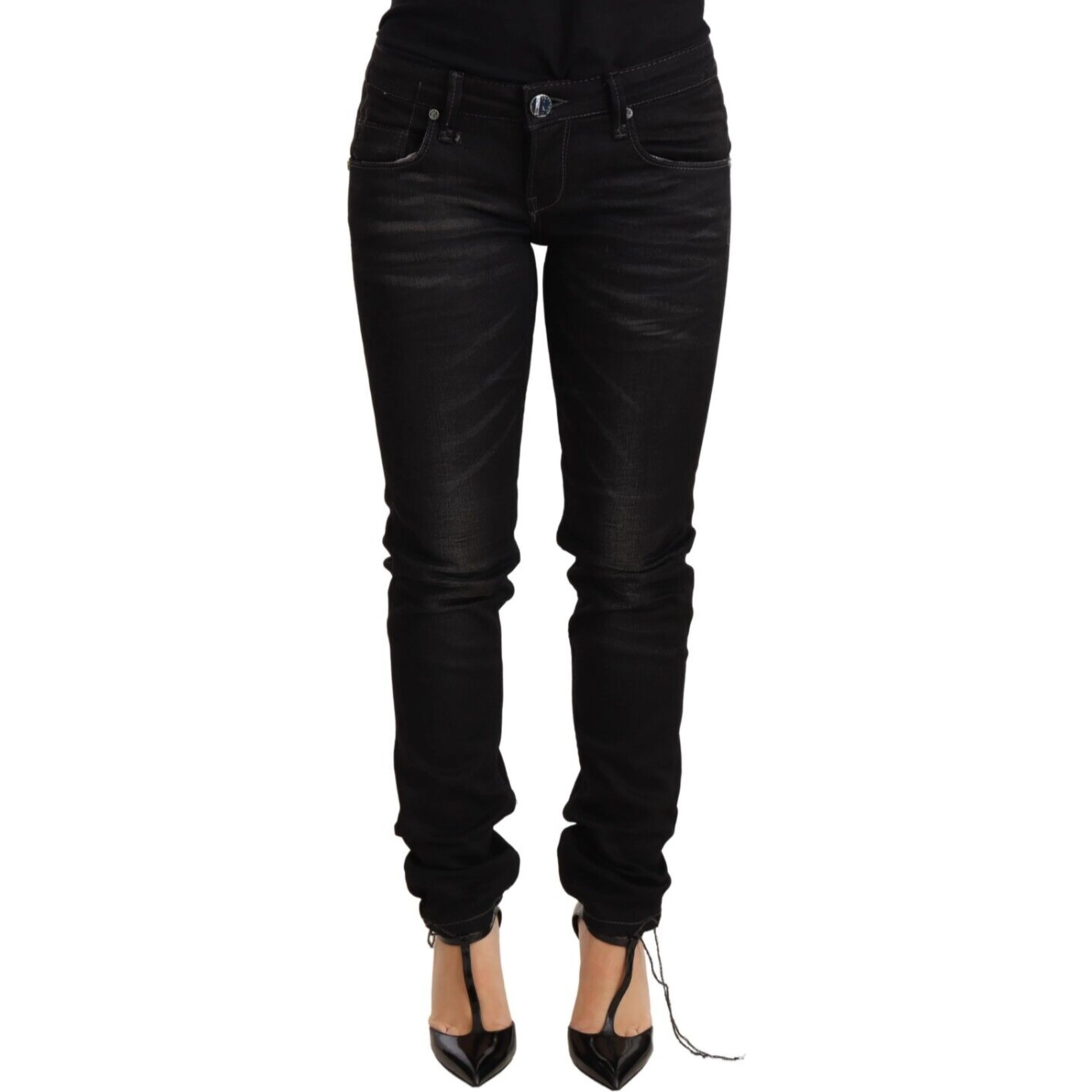 Black Washed Cotton Slim Fit Denim Low Waist Trouser Jeans