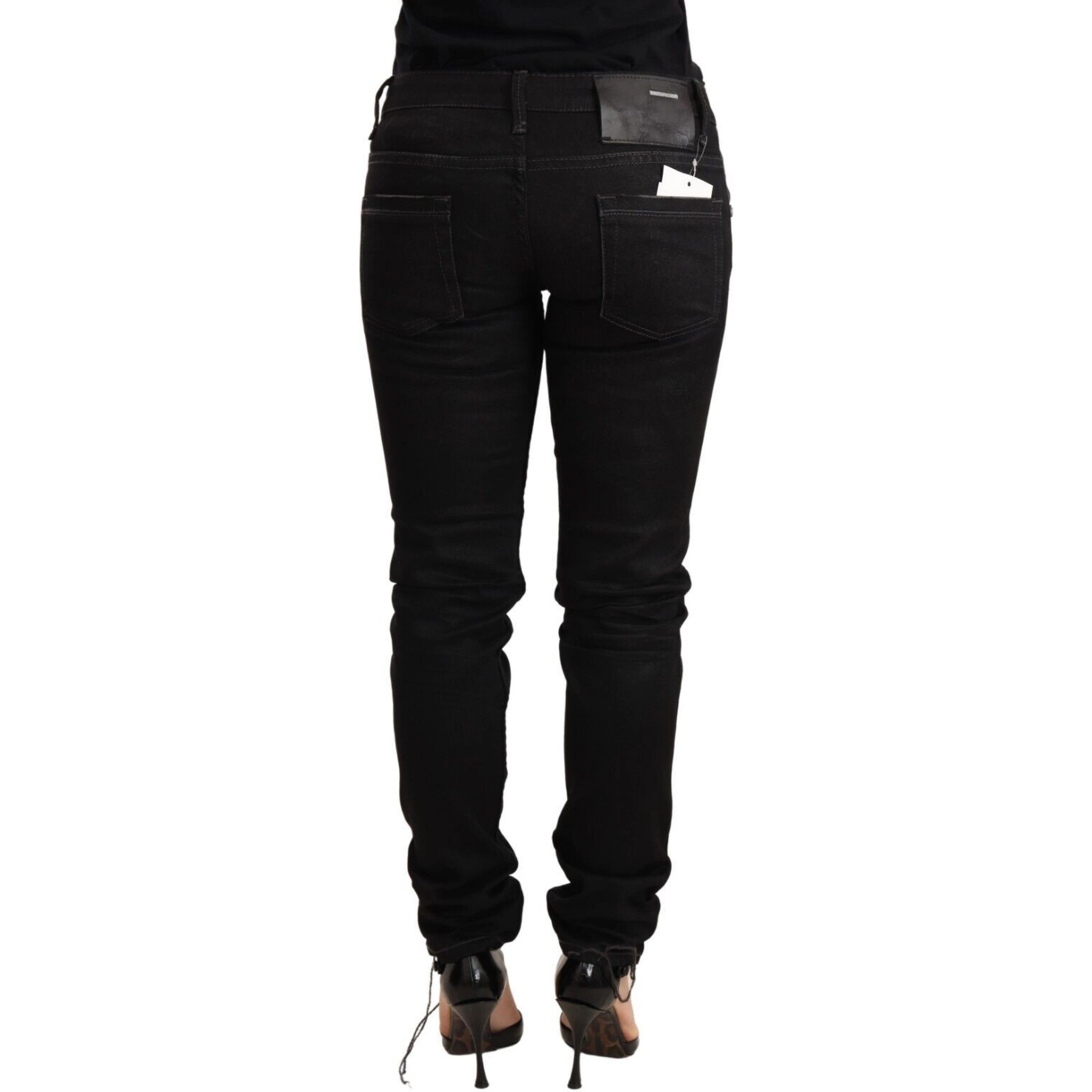 Black Washed Cotton Slim Fit Denim Low Waist Trouser Jeans