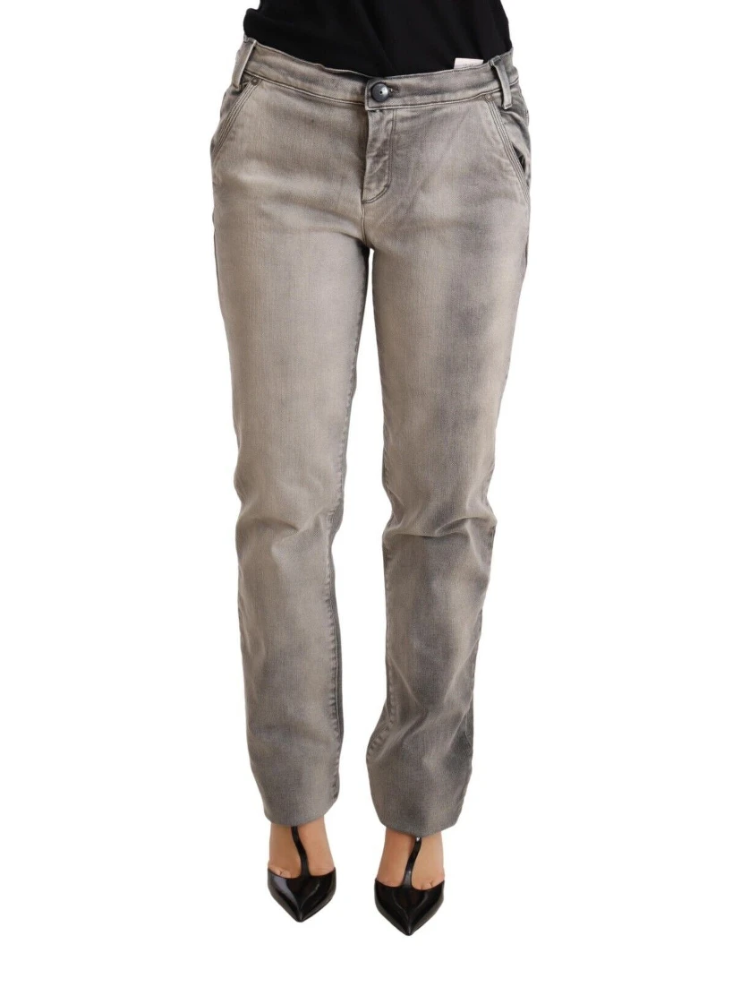 Gray Washed Low Waist Skinny Trouser Cotton Jeans