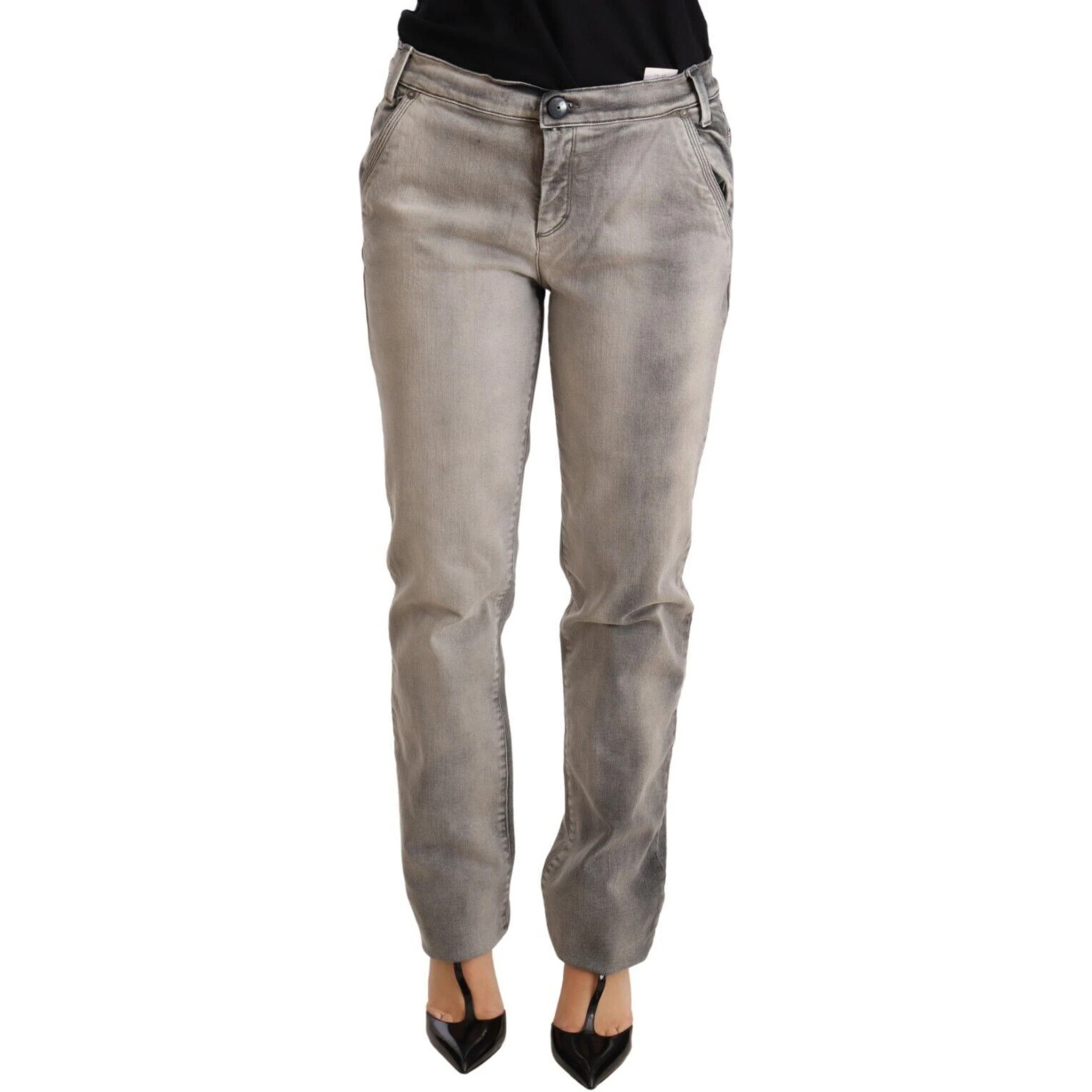 Gray Washed Low Waist Skinny Trouser Cotton Jeans