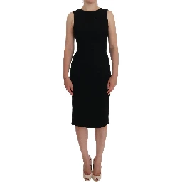 Black Stretch Crystal Sheath Gown Dress