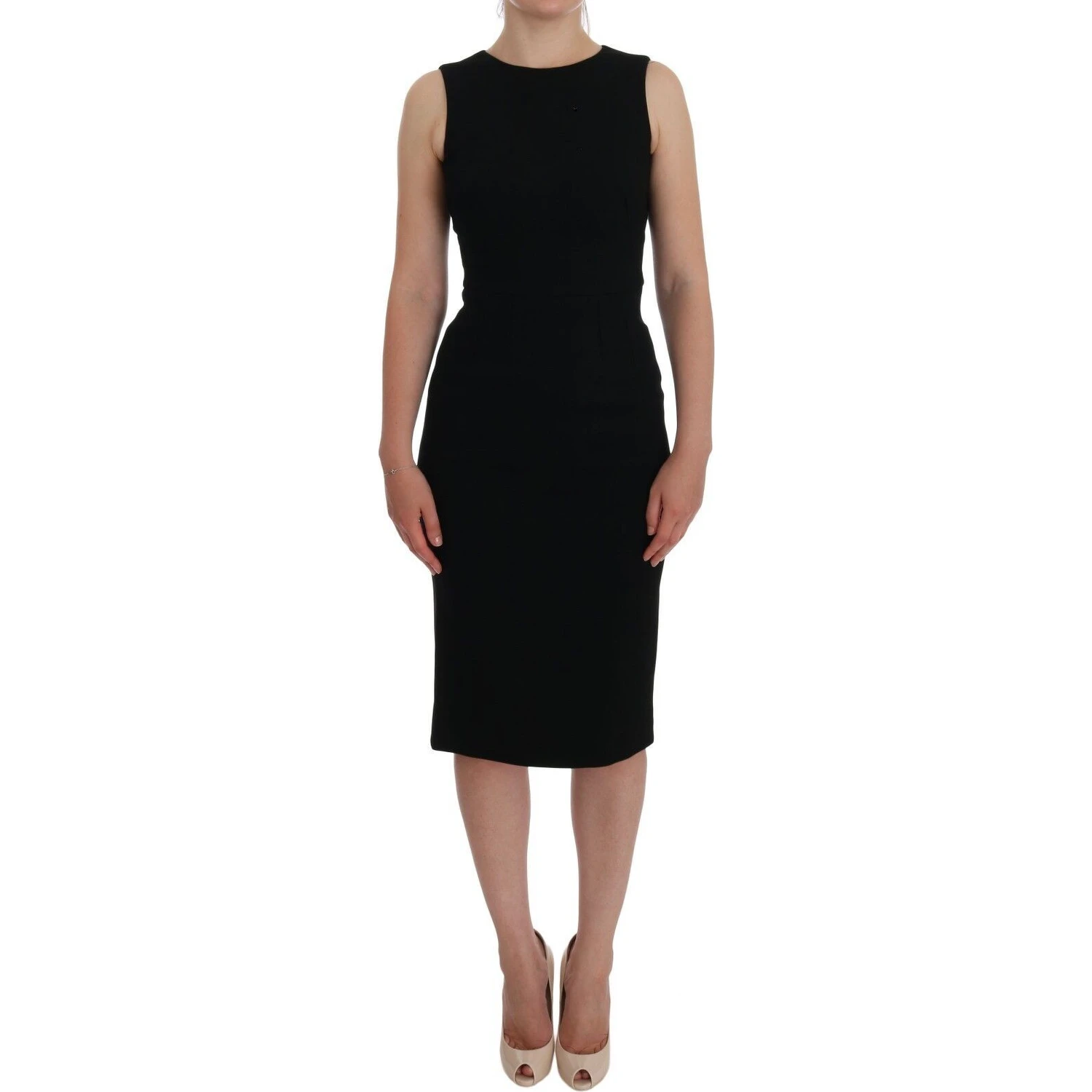 Black Stretch Crystal Sheath Gown Dress