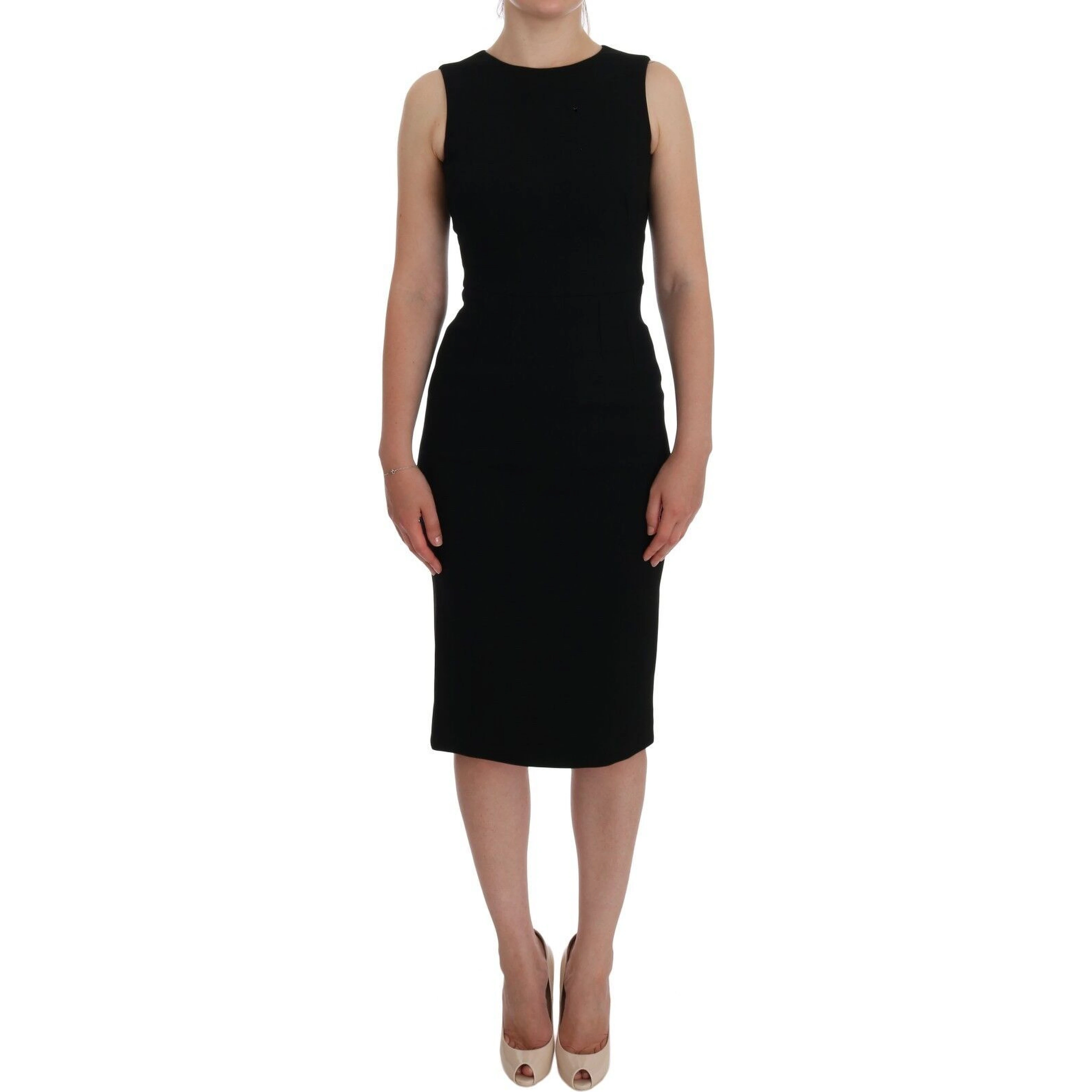 Black Stretch Crystal Sheath Gown Dress