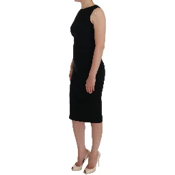 Black Stretch Crystal Sheath Gown Dress