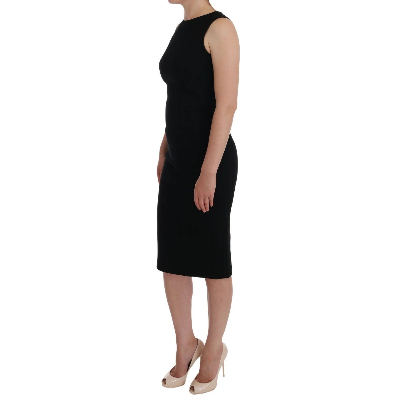 Black Stretch Crystal Sheath Gown Dress