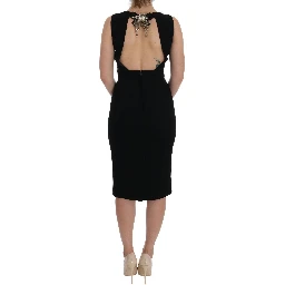 Black Stretch Crystal Sheath Gown Dress