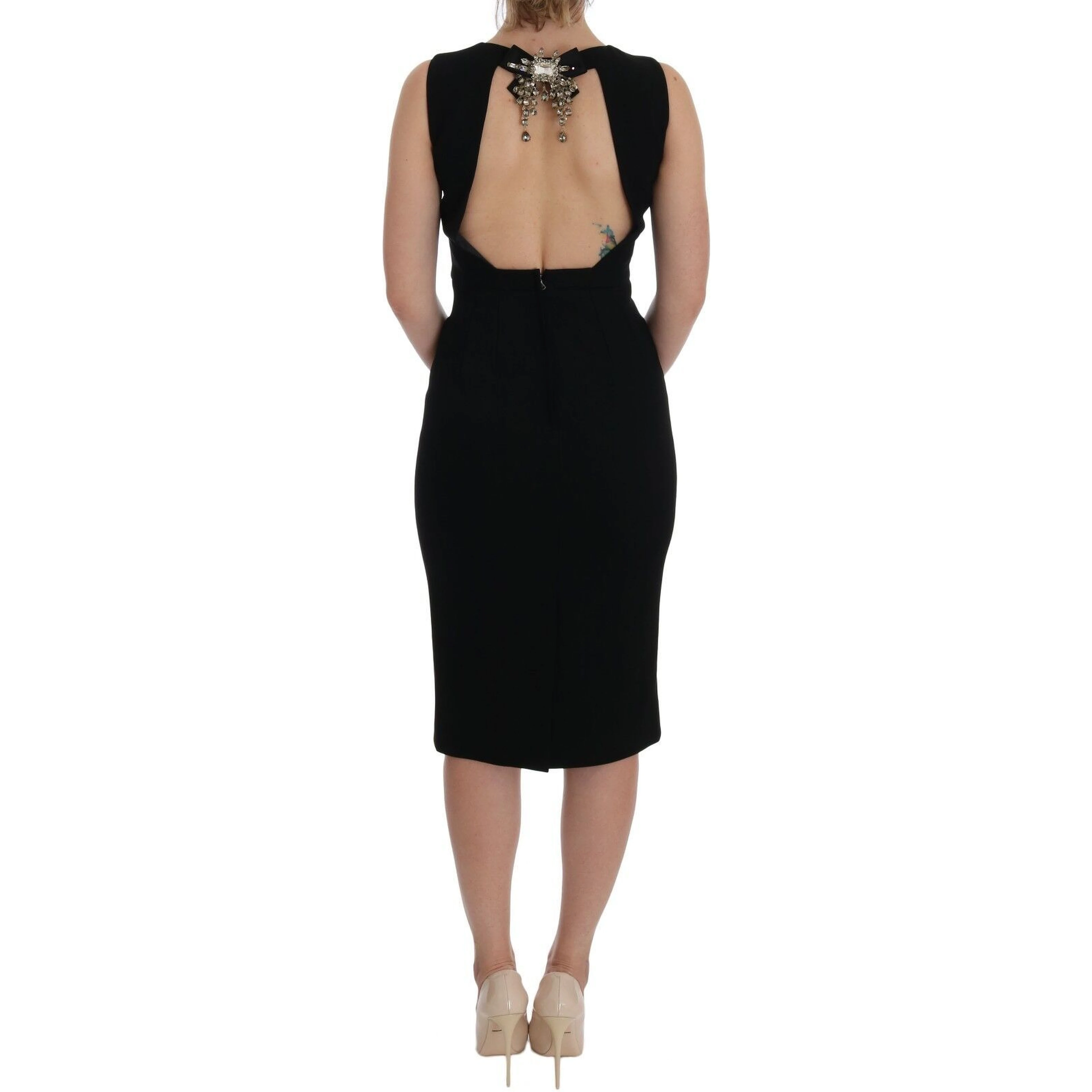 Black Stretch Crystal Sheath Gown Dress