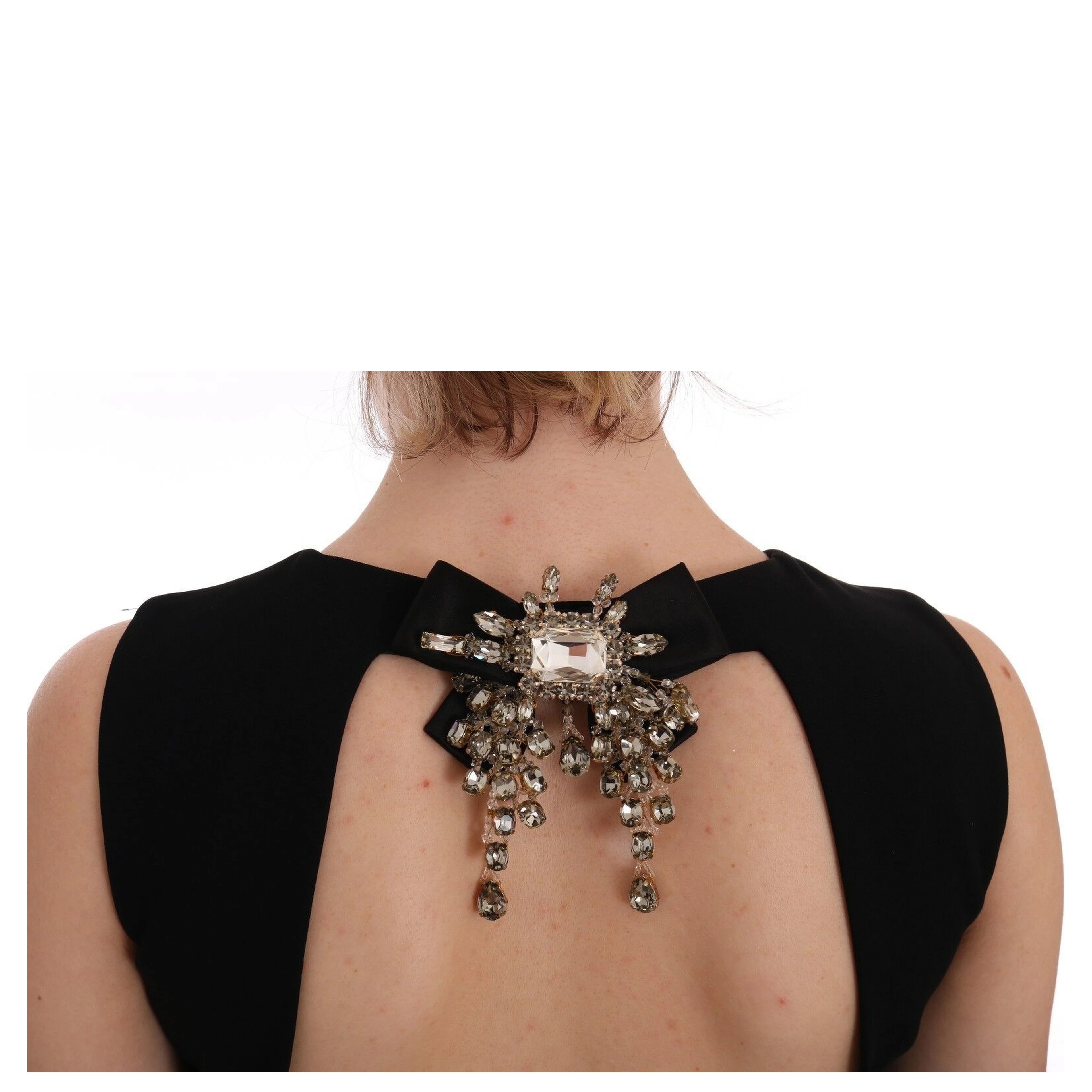 Black Stretch Crystal Sheath Gown Dress