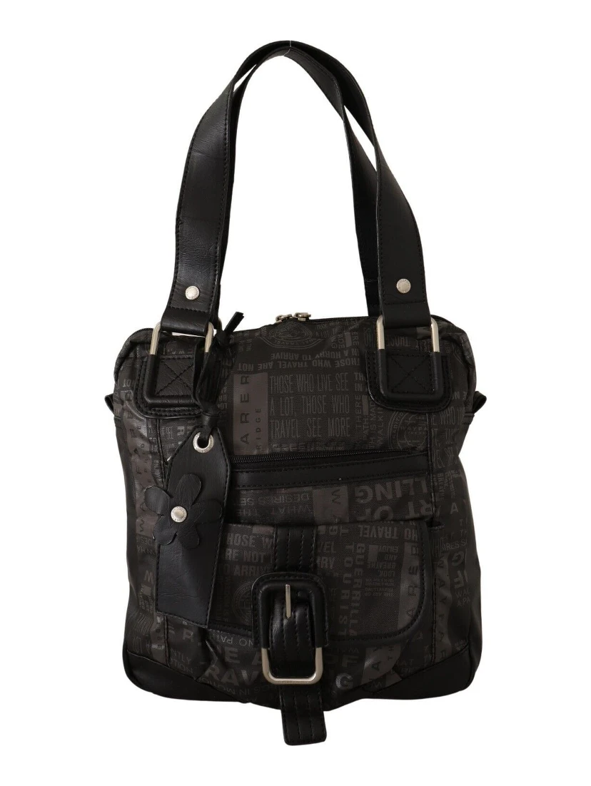 Black Printed Logo Shoulder Handbag Purse Bag
