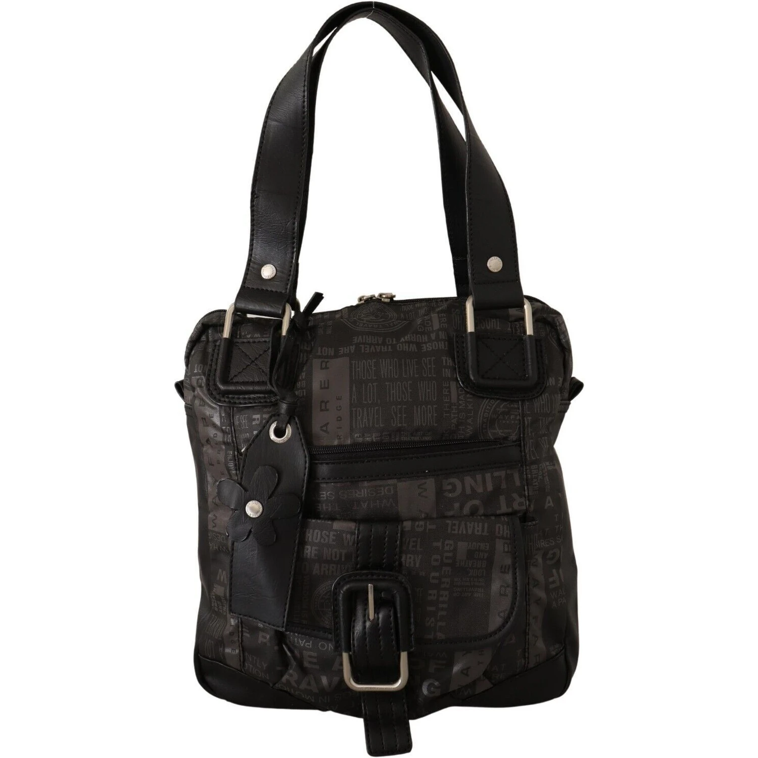 Black Printed Logo Shoulder Handbag Purse Bag