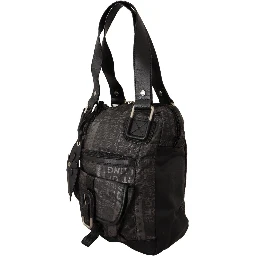 Black Printed Logo Shoulder Handbag Purse Bag
