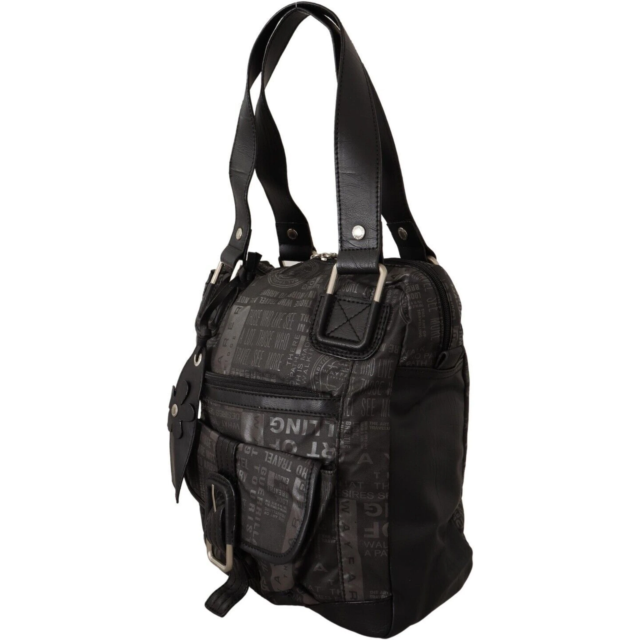 Black Printed Logo Shoulder Handbag Purse Bag