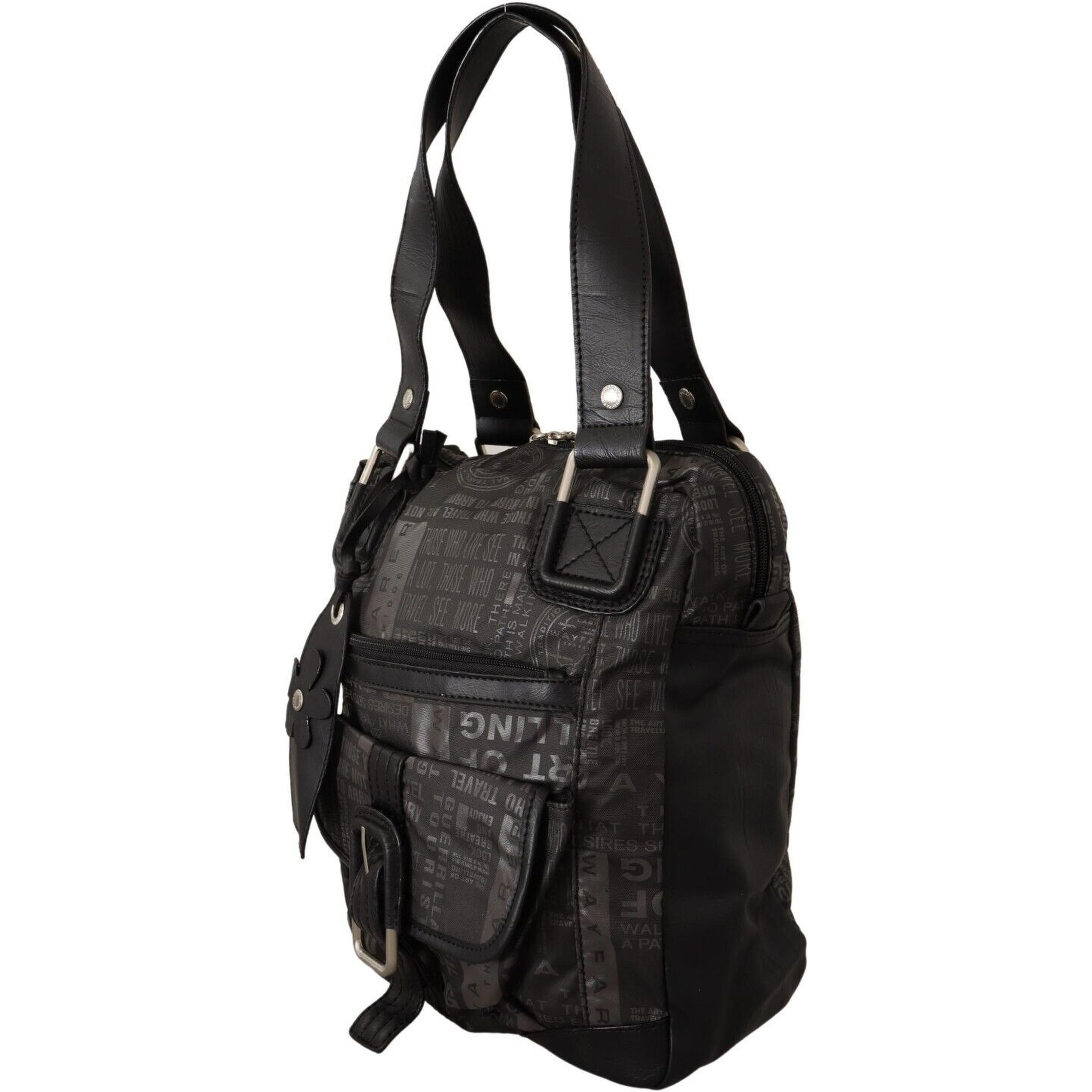 Black Printed Logo Shoulder Handbag Purse Bag