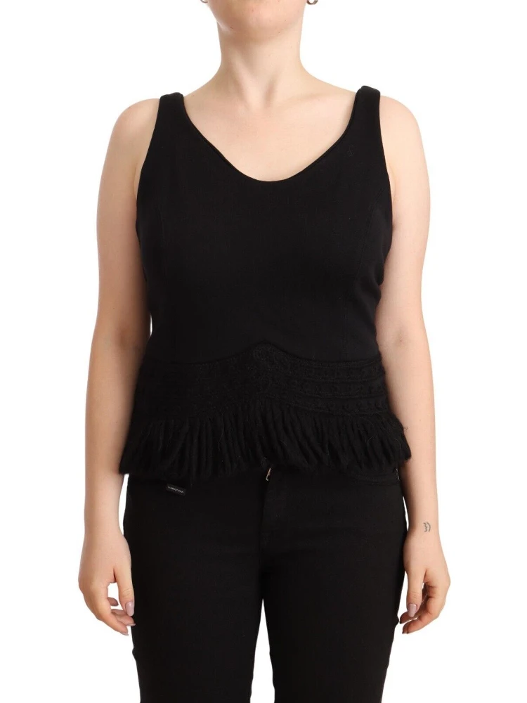 Black Cotton Sleevelesss Tank Casual Top