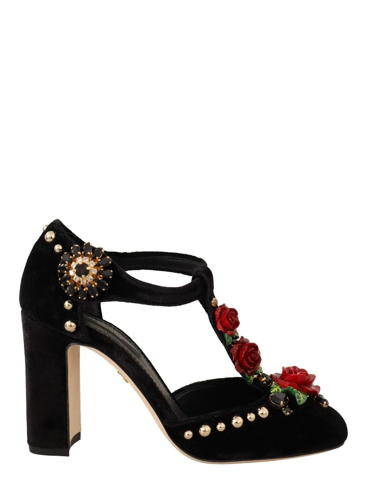 Black Mary Jane Pumps Roses Crystals Shoes