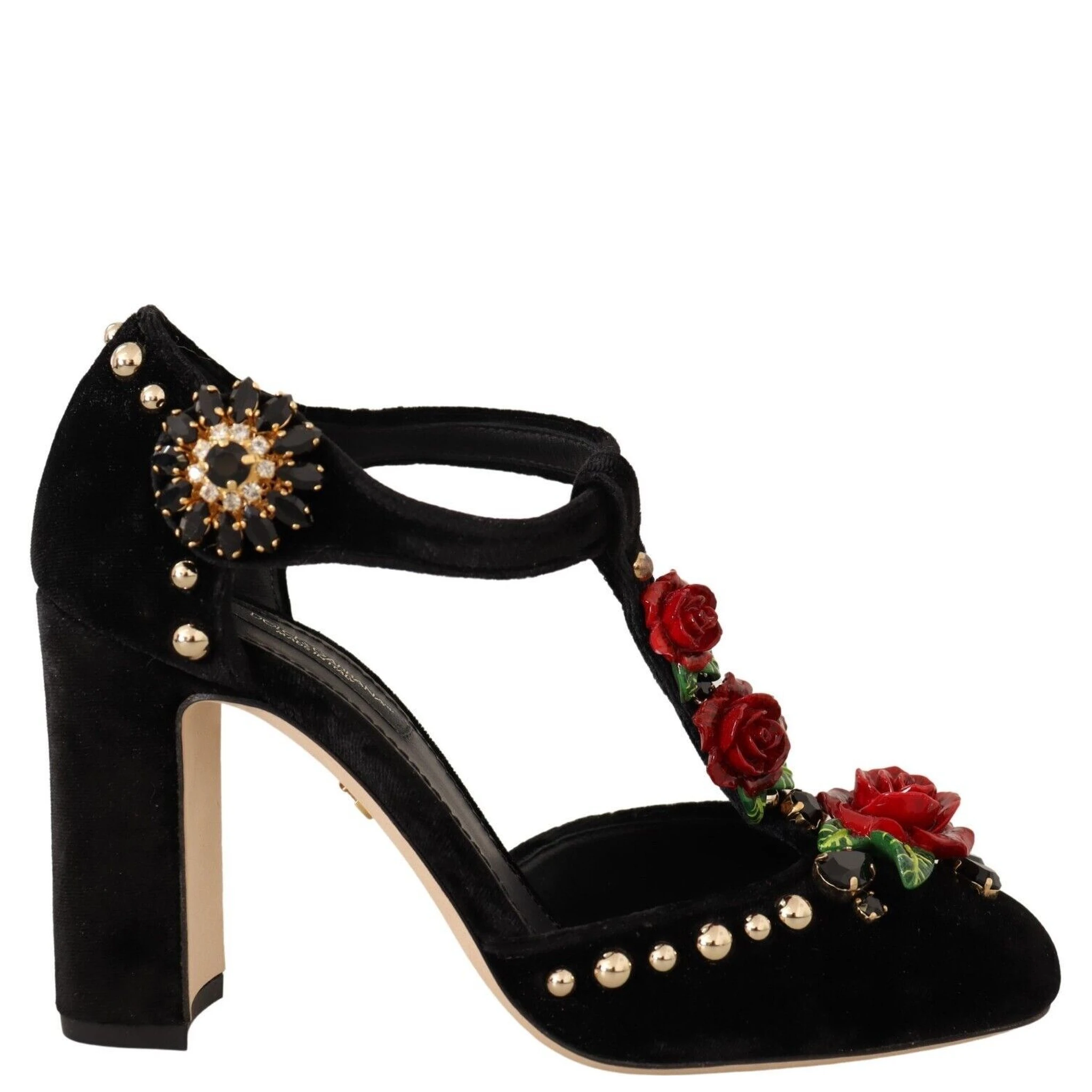 Black Mary Jane Pumps Roses Crystals Shoes
