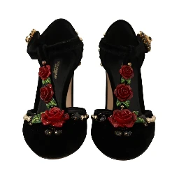 Black Mary Jane Pumps Roses Crystals Shoes