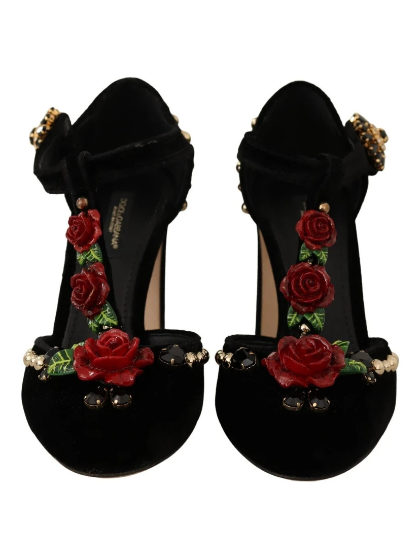 Black Mary Jane Pumps Roses Crystals Shoes