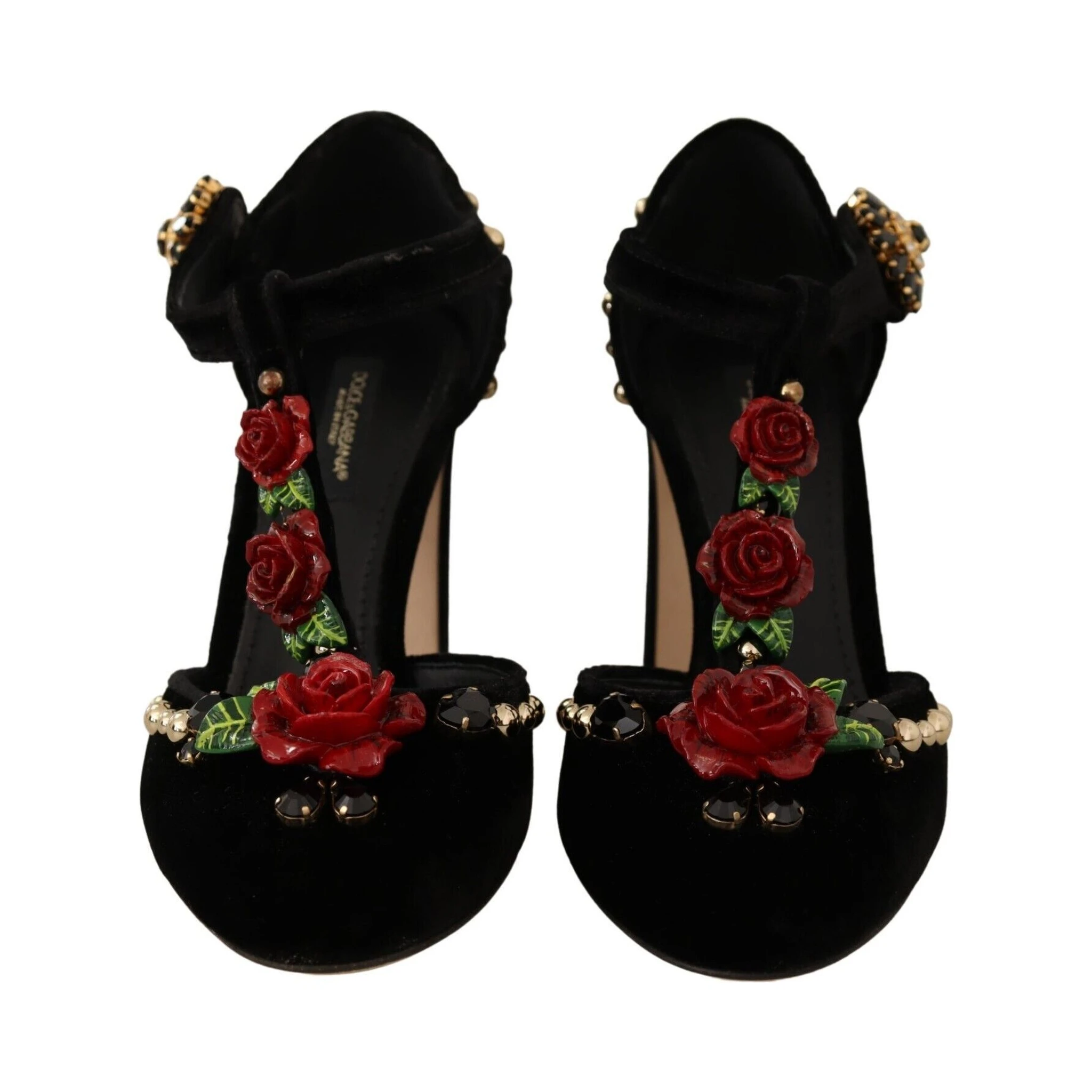 Black Mary Jane Pumps Roses Crystals Shoes