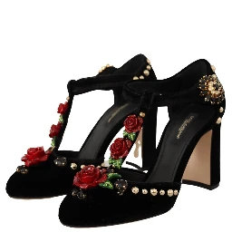 Black Mary Jane Pumps Roses Crystals Shoes