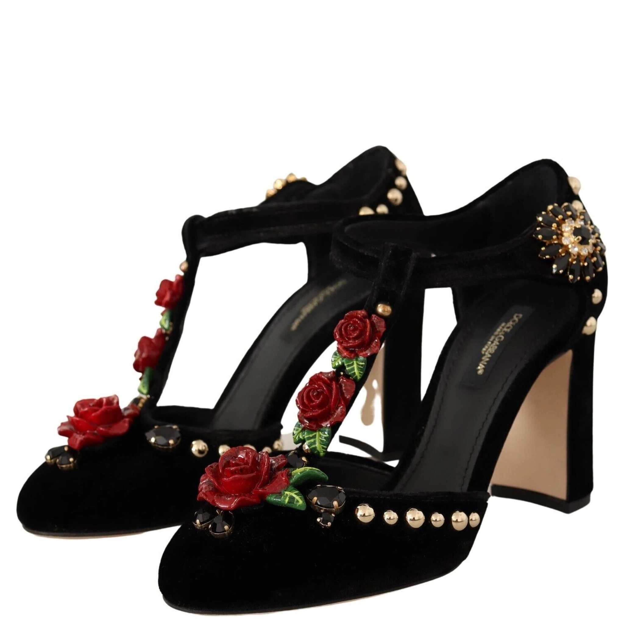 Black Mary Jane Pumps Roses Crystals Shoes