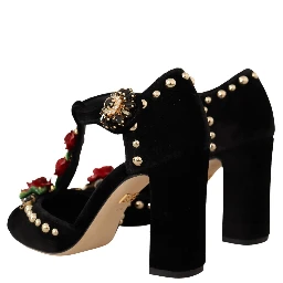 Black Mary Jane Pumps Roses Crystals Shoes