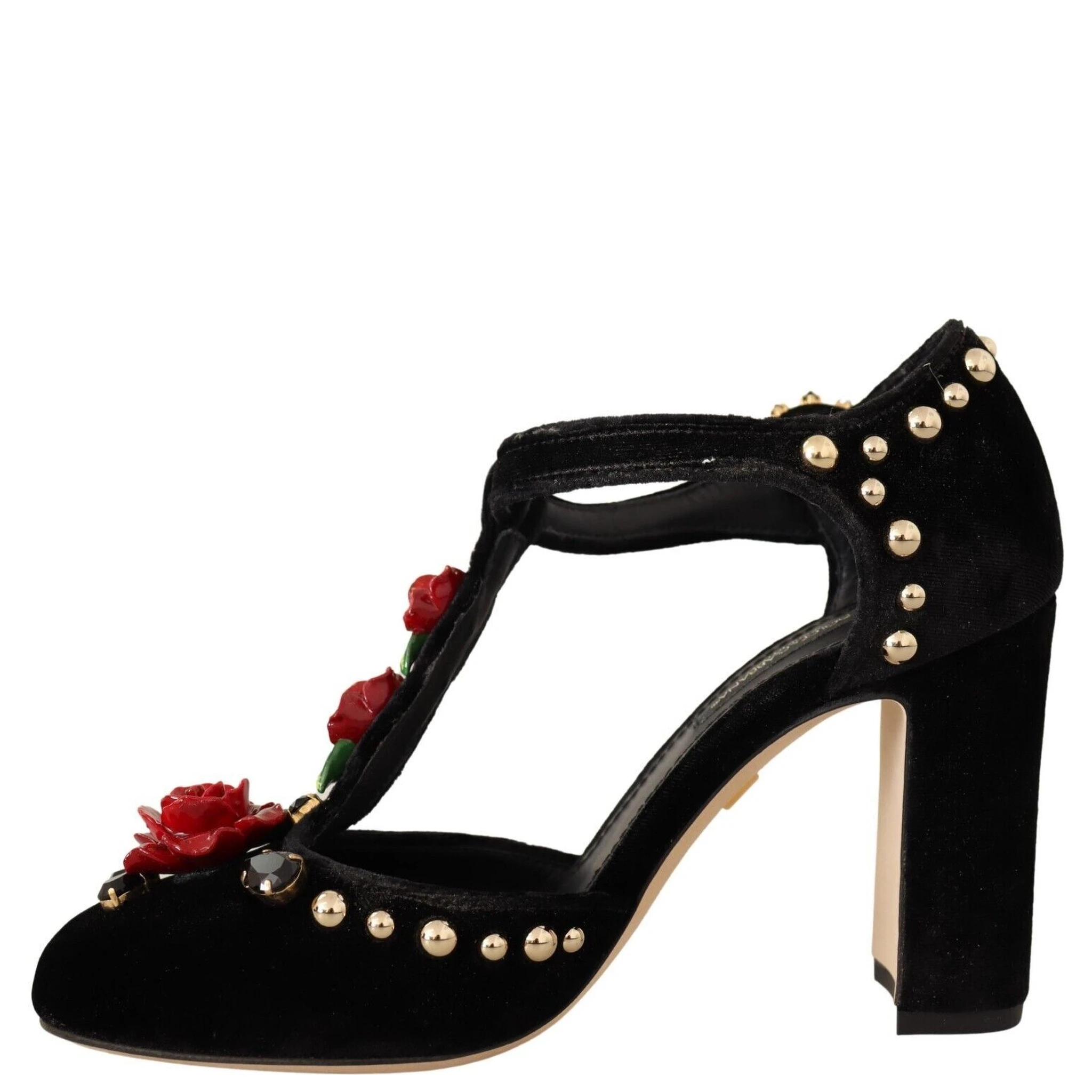 Black Mary Jane Pumps Roses Crystals Shoes