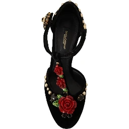 Black Mary Jane Pumps Roses Crystals Shoes