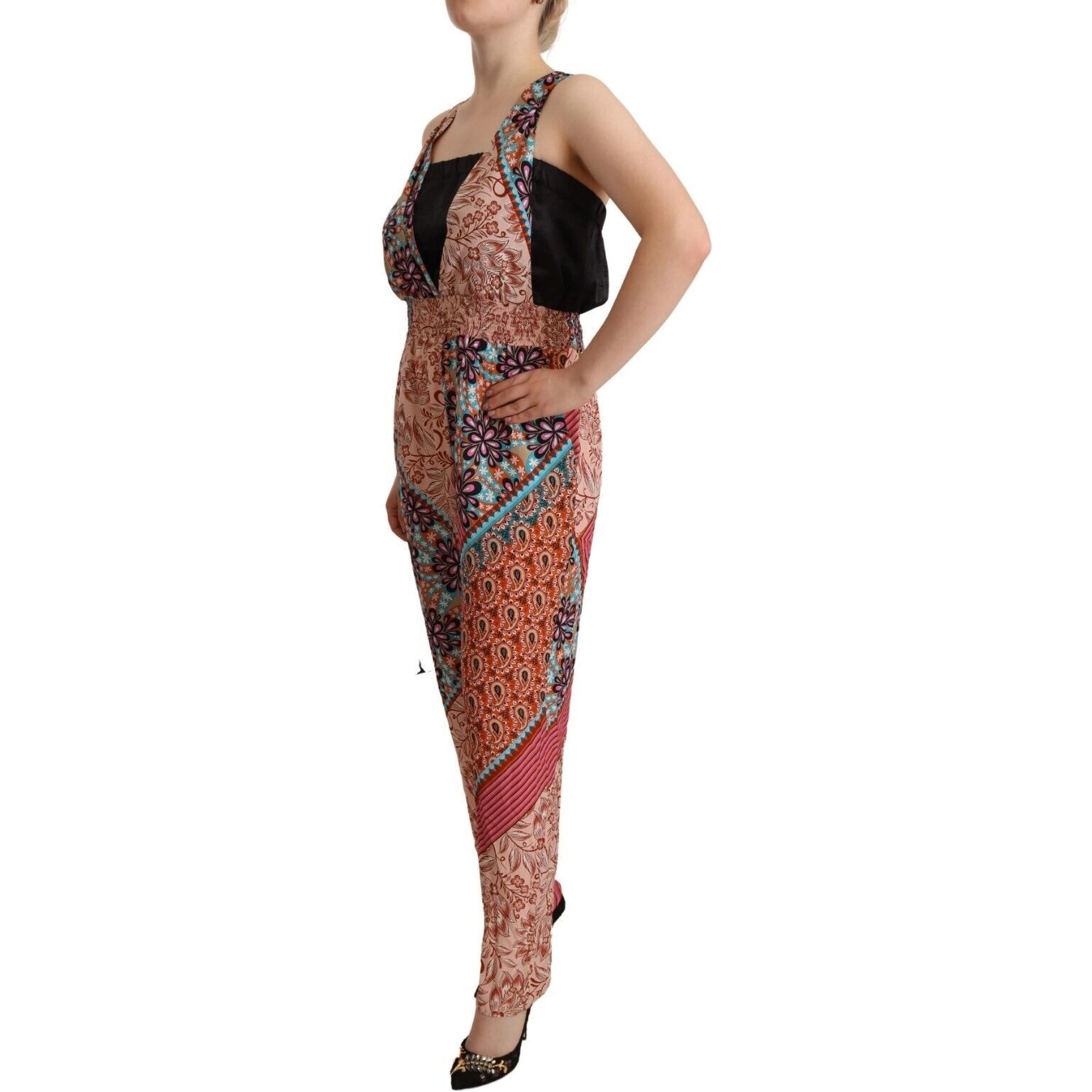 Multicolor Viscose Floral Print Women Jumpsuit Dress