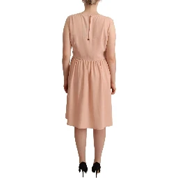 Beige Polyester Sleeveless Shift Knee Length Dress