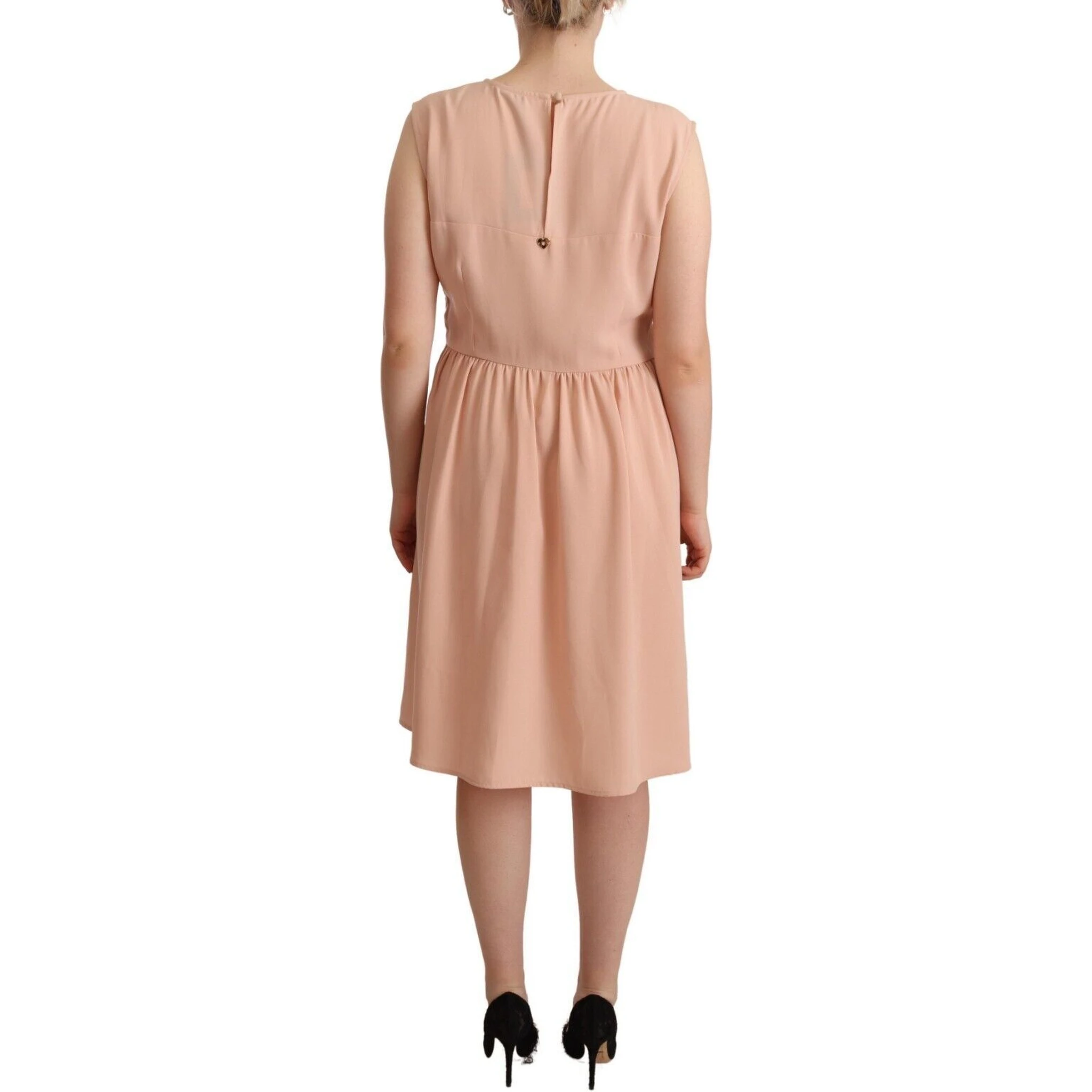 Beige Polyester Sleeveless Shift Knee Length Dress