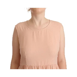 Beige Polyester Sleeveless Shift Knee Length Dress