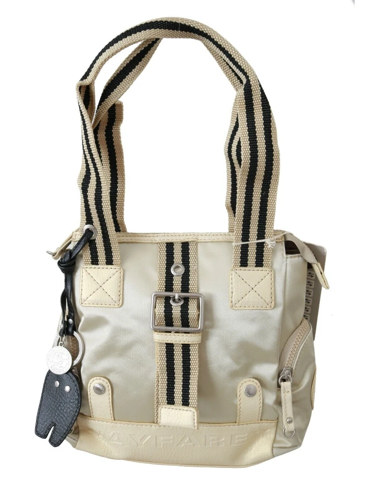 Beige Handbag Shoulder Tote Fabric Purse