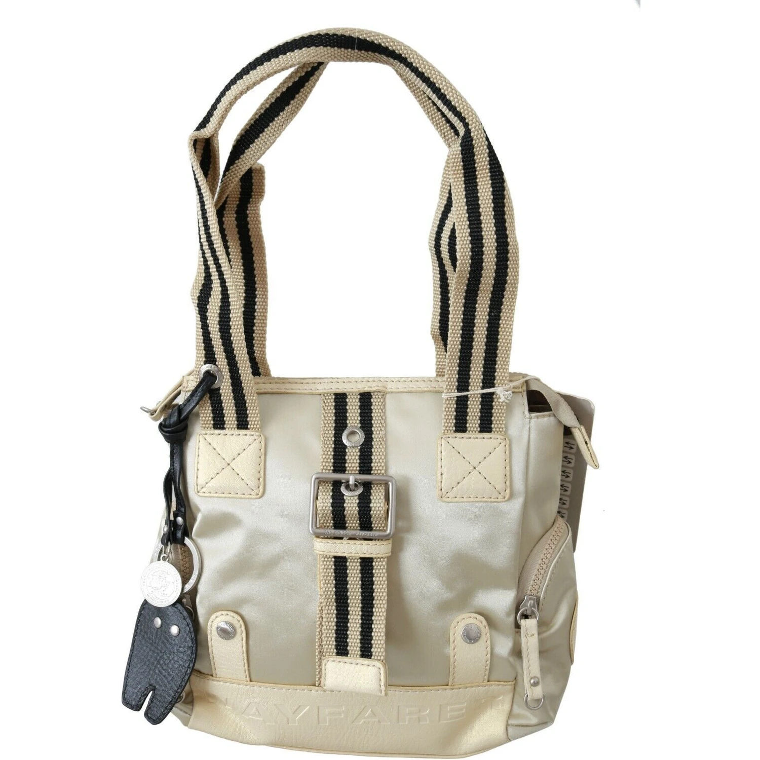 Beige Handbag Shoulder Tote Fabric Purse