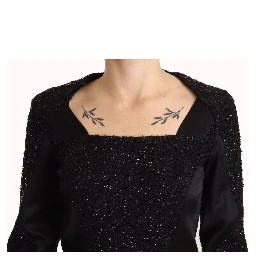 Black Studs Embellished Long Sleeves Sheath Midi Dress