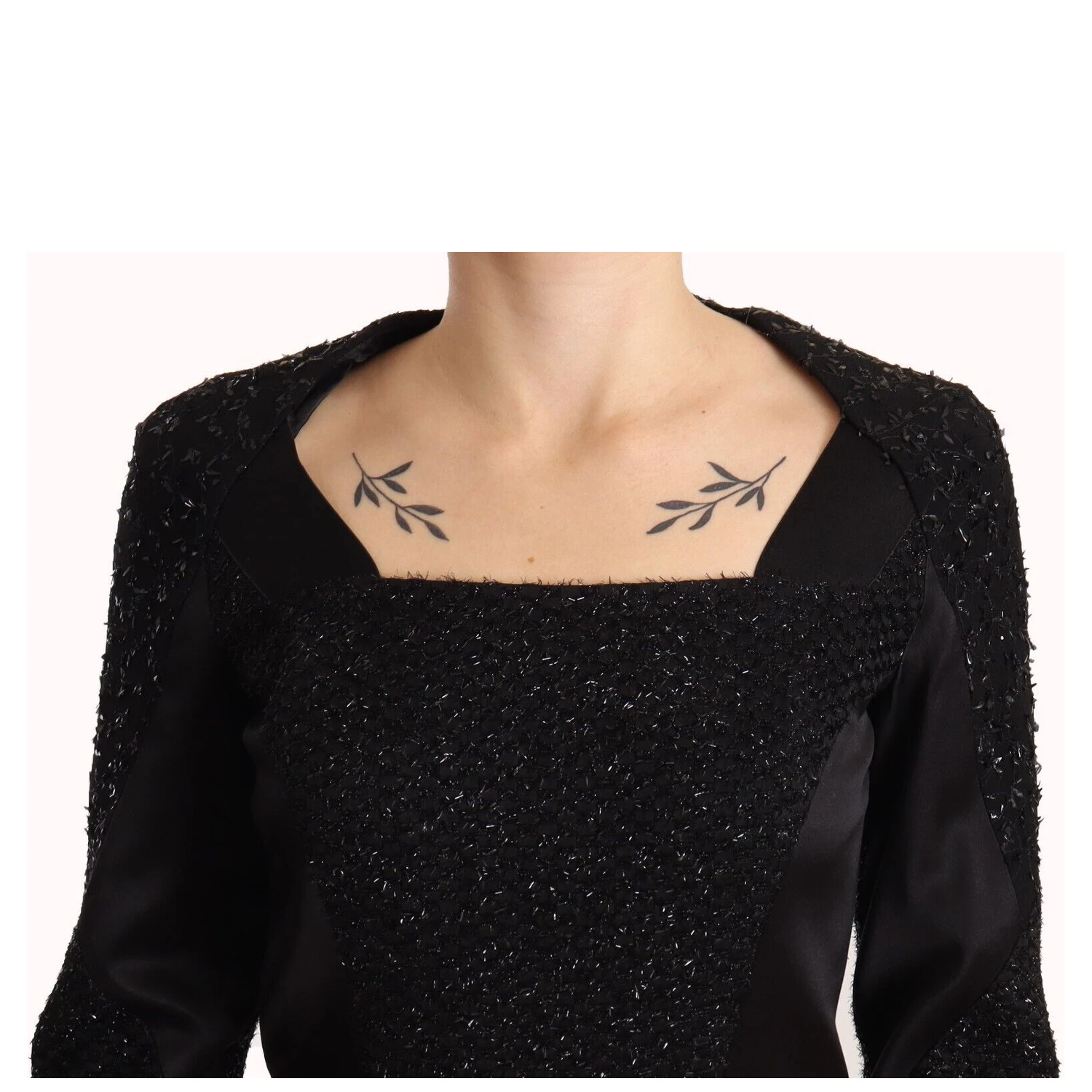 Black Studs Embellished Long Sleeves Sheath Midi Dress