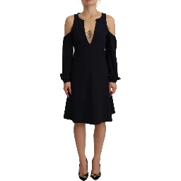 Black Long Sleeves Open Shoulder A-line Dress