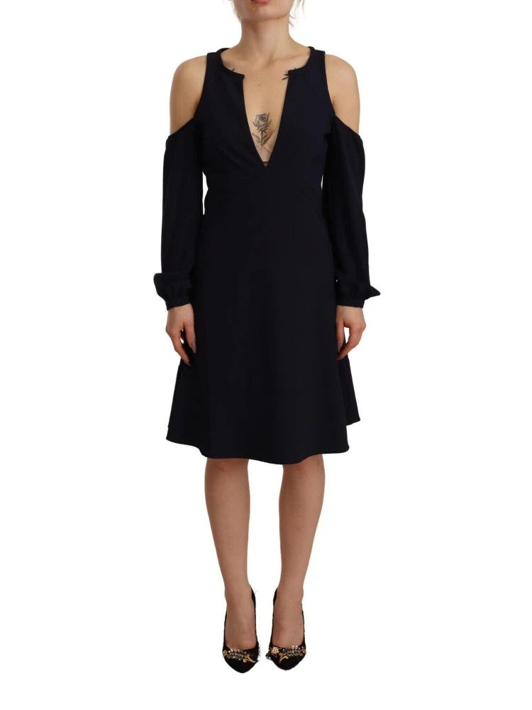 Black Long Sleeves Open Shoulder A-line Dress