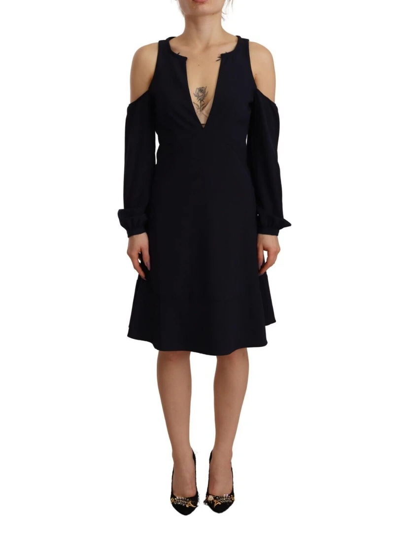 Black Long Sleeves Open Shoulder A-line Dress