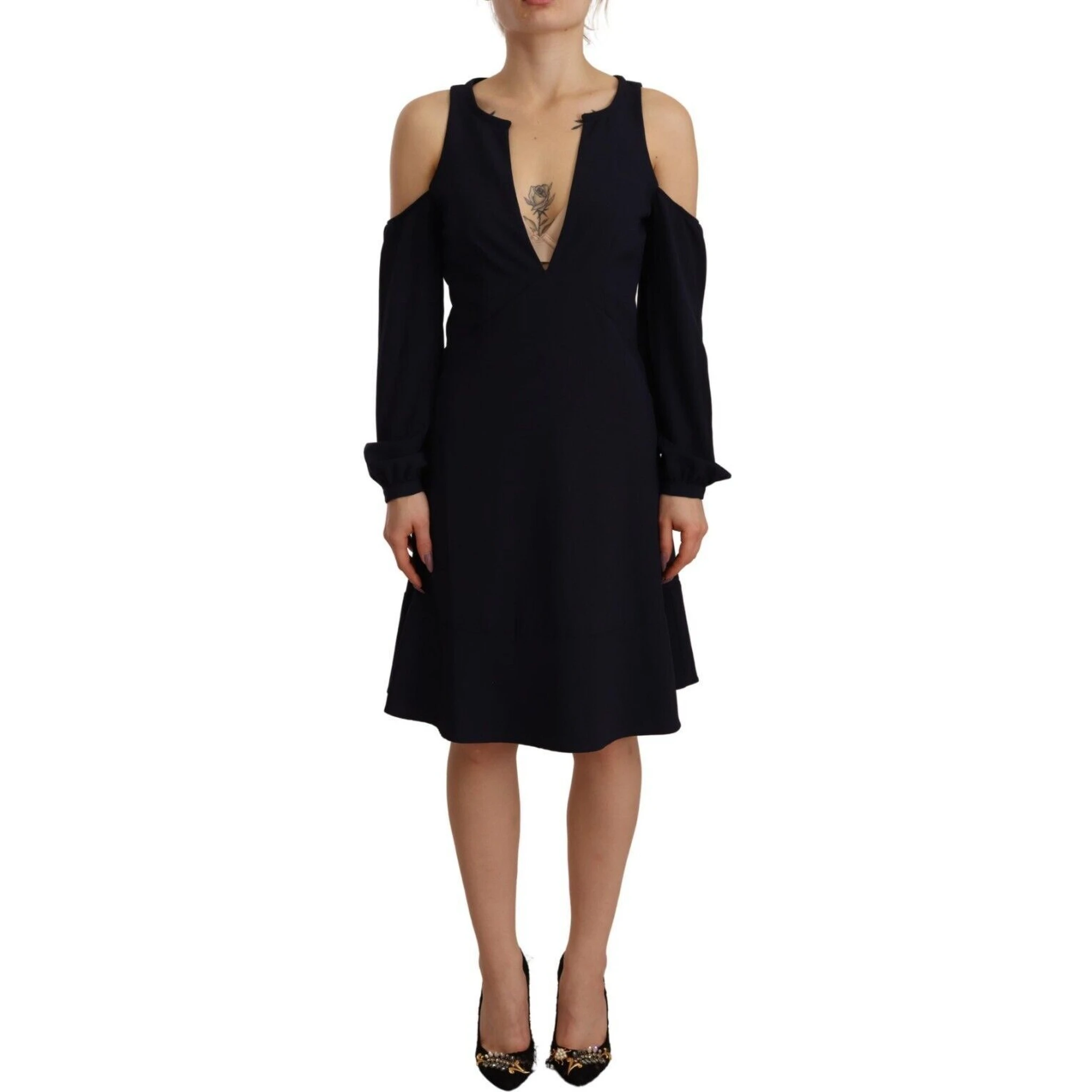 Black Long Sleeves Open Shoulder A-line Dress