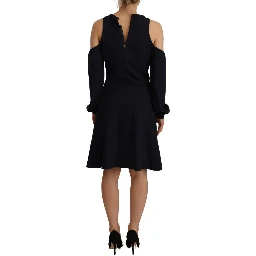 Black Long Sleeves Open Shoulder A-line Dress